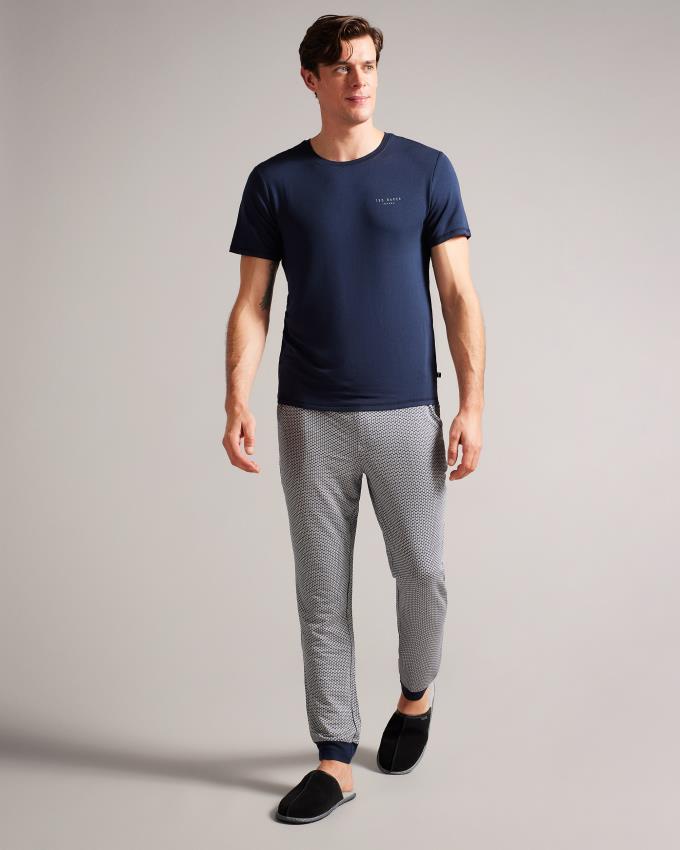 Pantalon Jogger Ted Baker Cotton Mini Geo Print Bleu Marine Homme | IZW-03879758